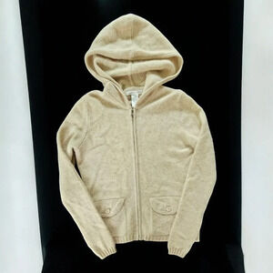 Lambswool Angora Zipper Hooded Cardigan Sweater Light Academia Tan Small